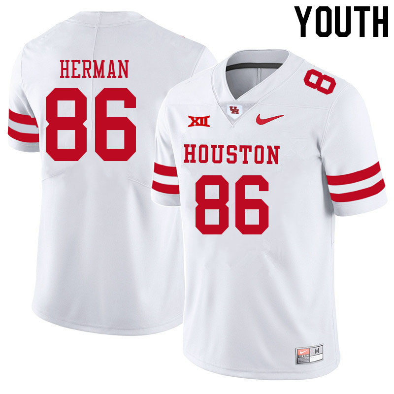 Youth #86 Darson Herman Houston Cougars College Big 12 Conference Football Jerseys Sale-White - Click Image to Close